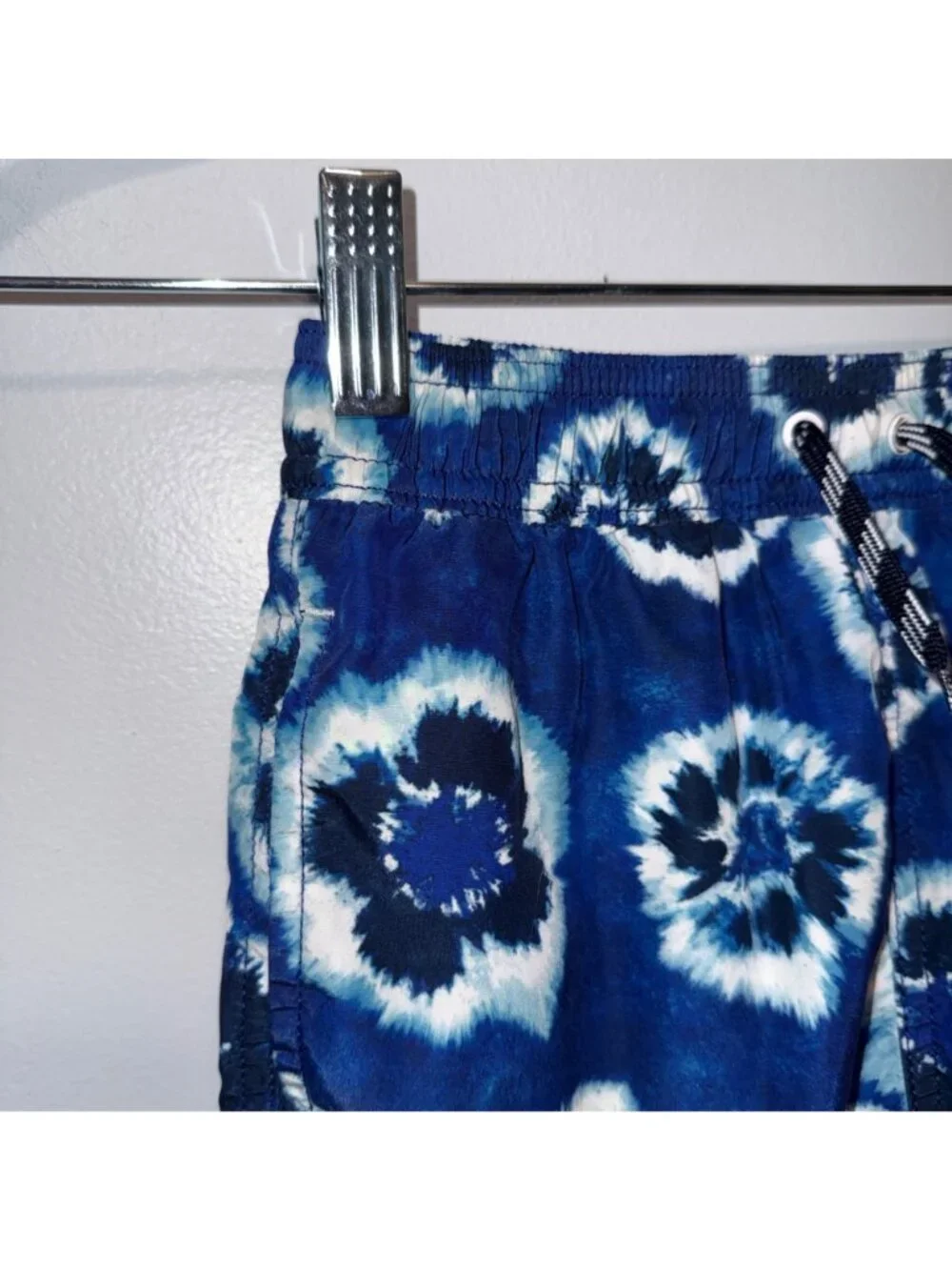 Crewcuts Tie-Dye Swim Trunks Size 6 Drawstring Blue/White Mesh Lining Swimwear
